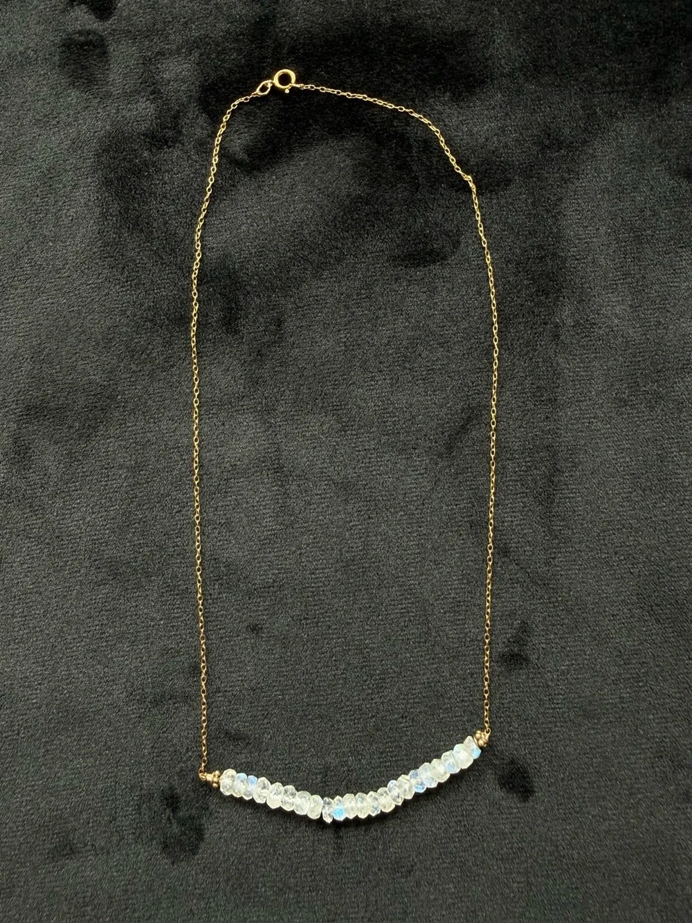 Gold filled Moonstone Beaded Bar necklace.